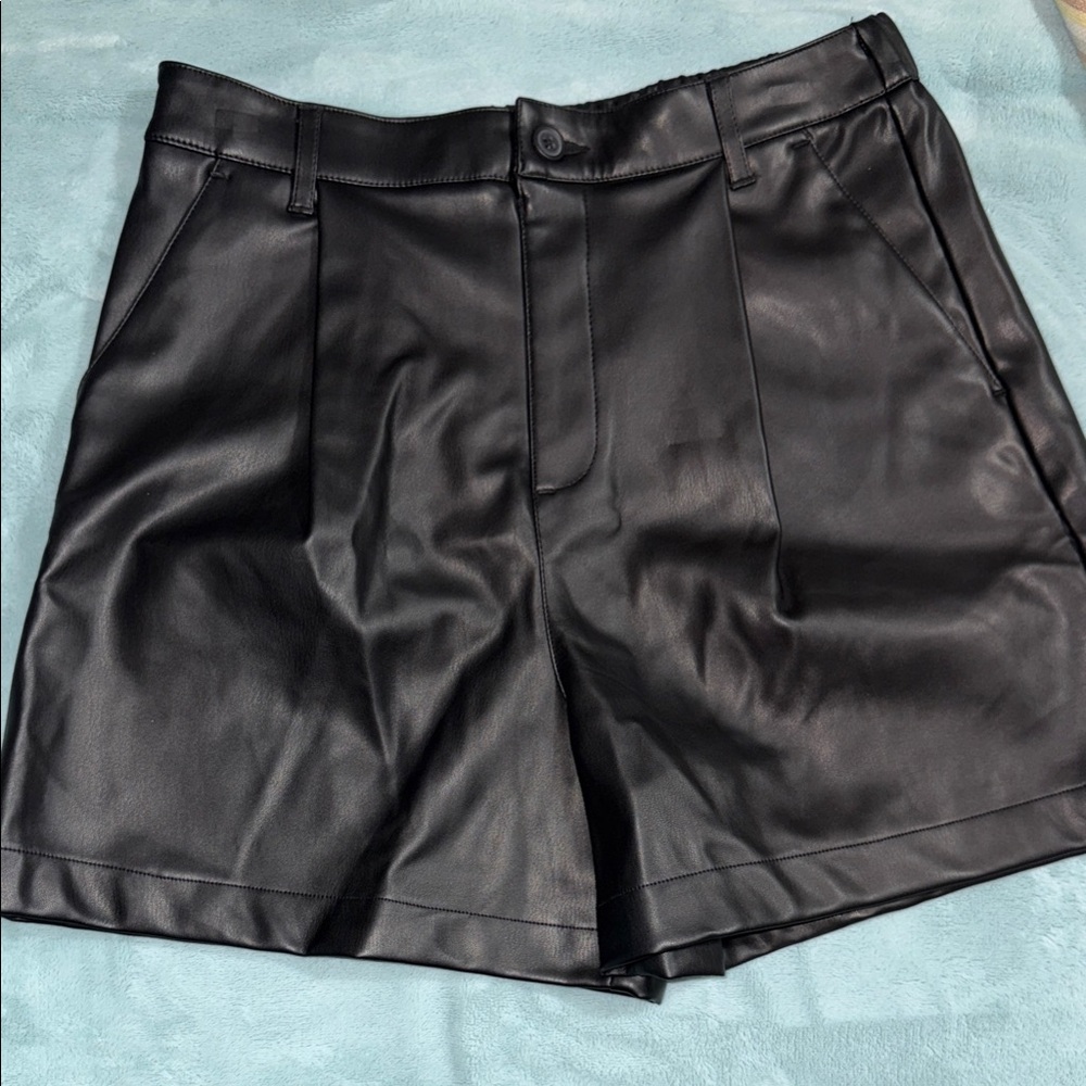 Women’s Black Leather Shorts